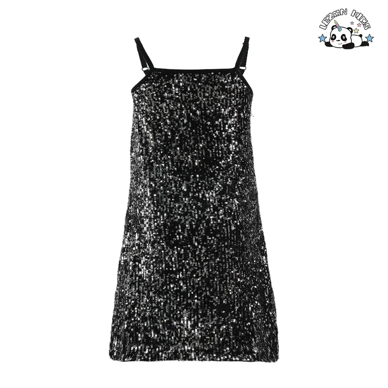 LEZONKIDS - Wholesale High Quality Sparkle Sequin Spaghetti Strap Party Girls Dresses 2-12 Children Clothing